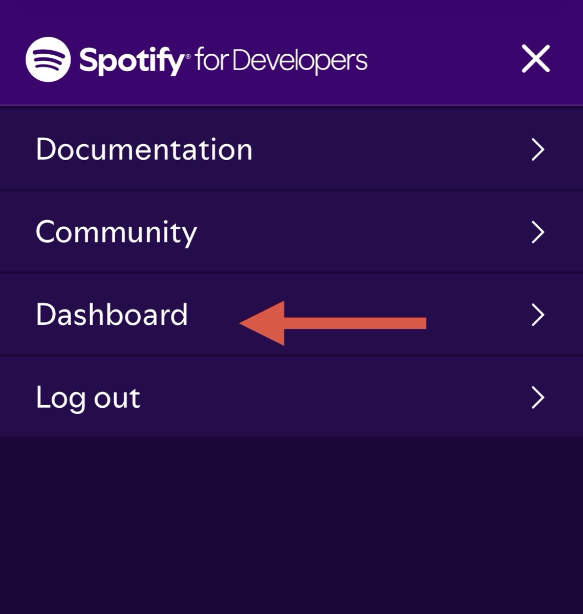 Spotify for Developers 選單中的 Dashboard